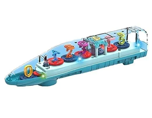 Goyal's Transparent Mechanical Bullet Gear Numeric Train Car Toy (Numbers 1 to 5) for Kids with Gear Technology 3D Light, Musical Sound & 360° Rotation (Gear Train)