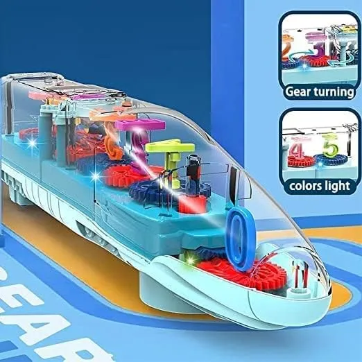 Goyal's Transparent Mechanical Bullet Gear Numeric Train Car Toy (Numbers 1 to 5) for Kids with Gear Technology 3D Light, Musical Sound & 360° Rotation (Gear Train)