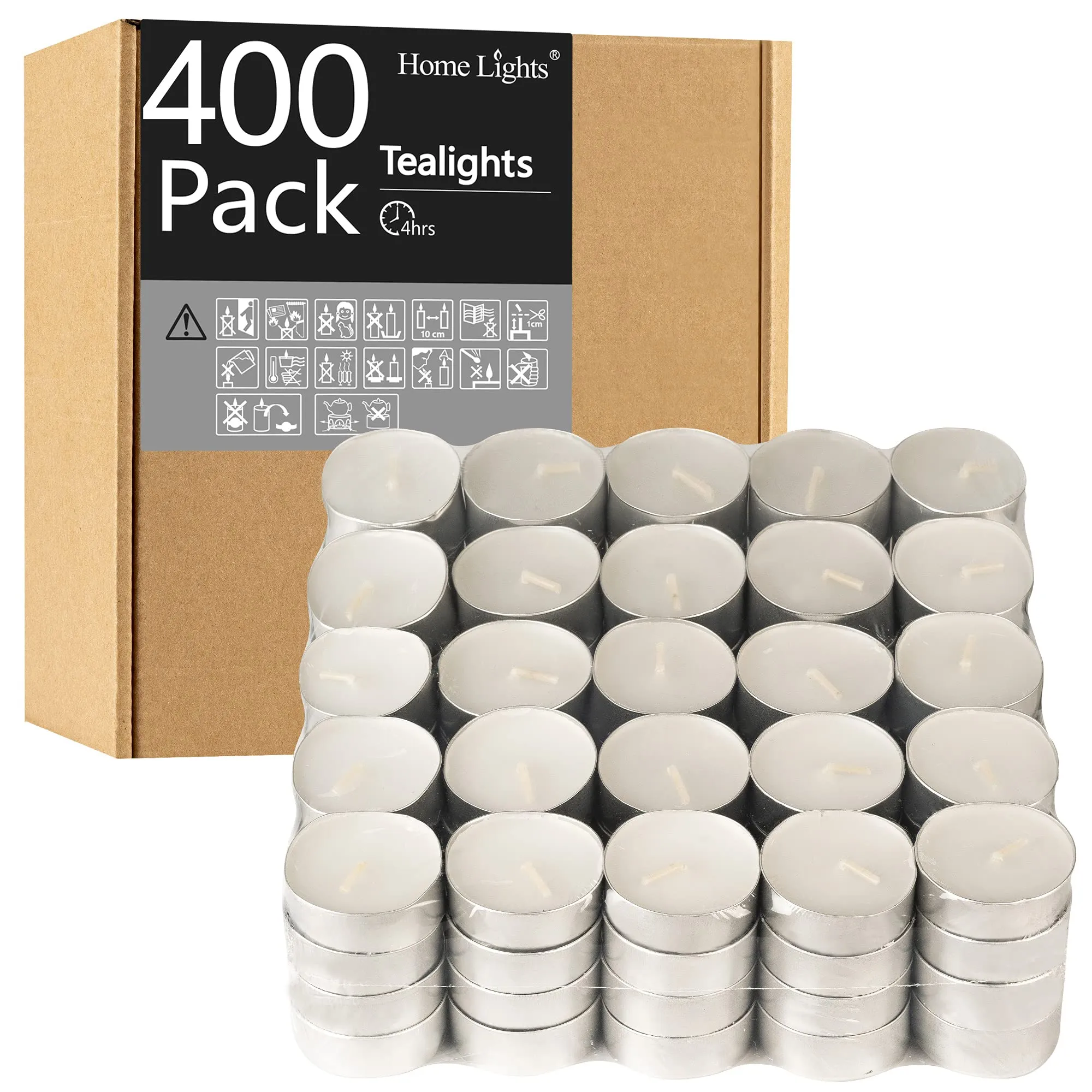 Home Lights Paraffin Wax Unscented European Smokeless Tealight Candles - 4 Hours (White) - 400 Pack