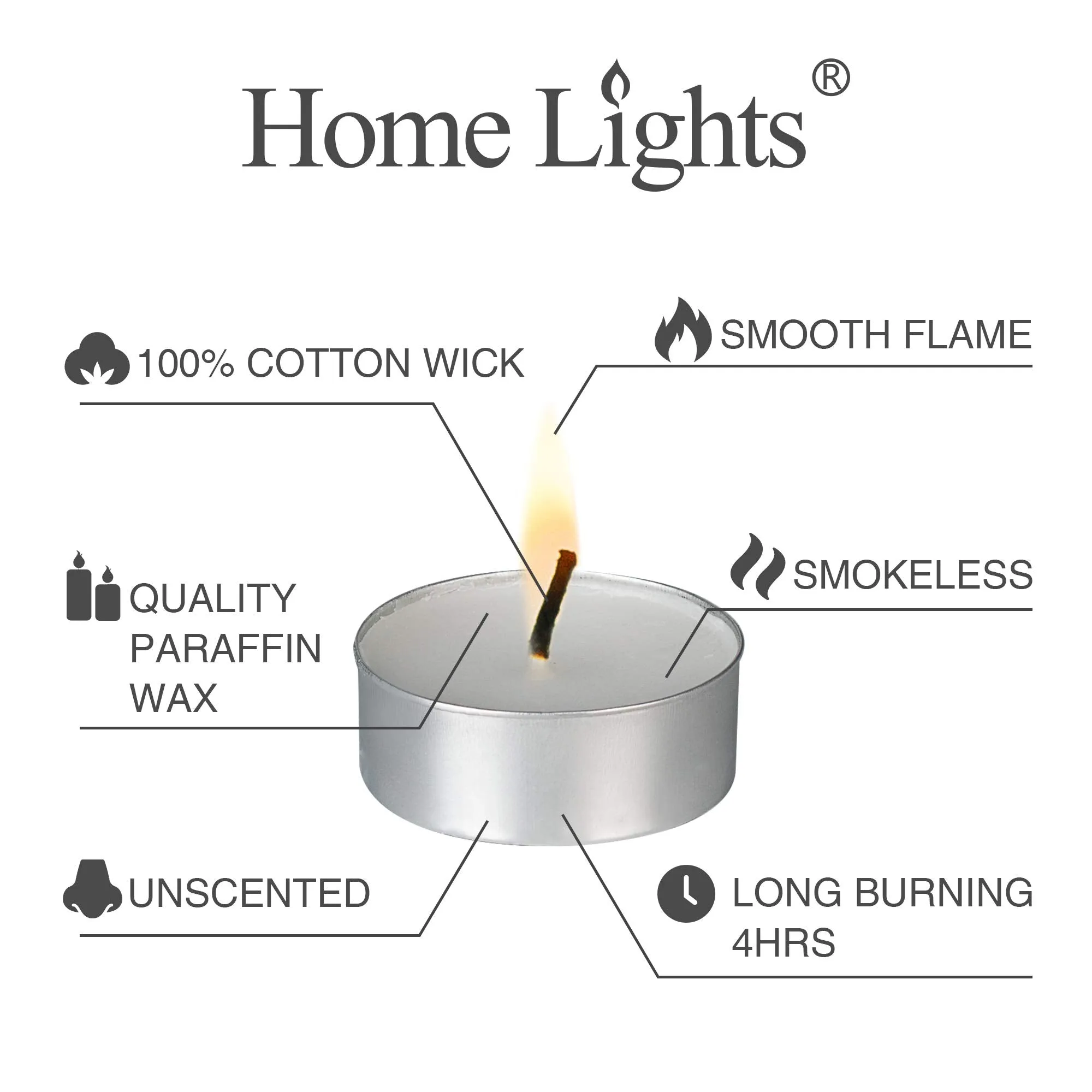 Home Lights Paraffin Wax Unscented European Smokeless Tealight Candles - 4 Hours (White) - 400 Pack