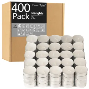 Home Lights Paraffin Wax Unscented European Smokeless Tealight Candles - 4 Hours (White) - 400 Pack