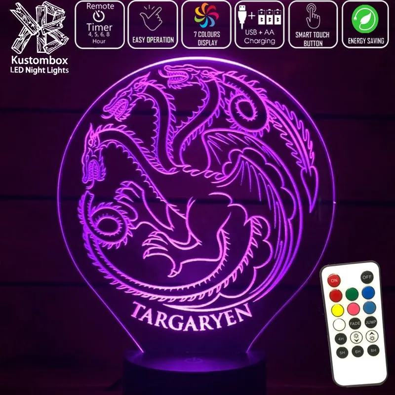 House of Targaryen Sigil Game of Thrones 3D LED Night Light Lamp