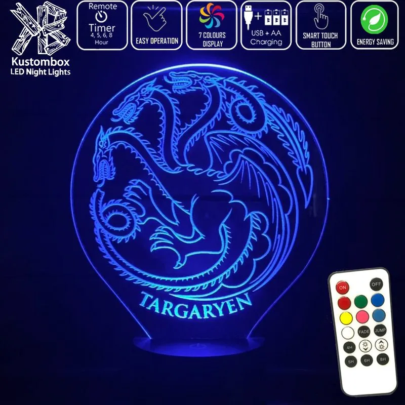 House of Targaryen Sigil Game of Thrones 3D LED Night Light Lamp