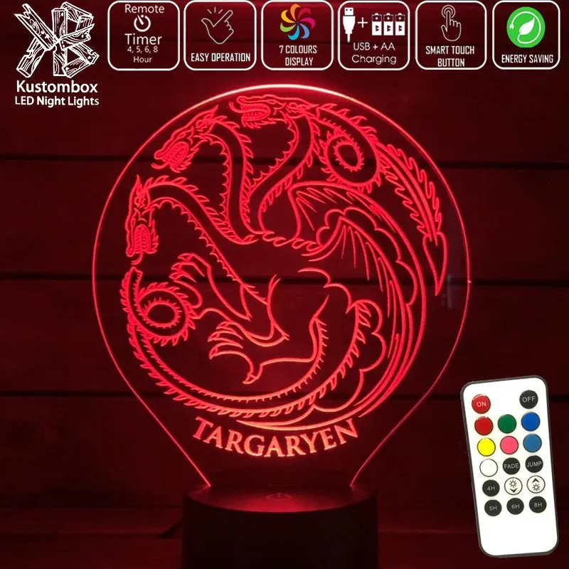 House of Targaryen Sigil Game of Thrones 3D LED Night Light Lamp