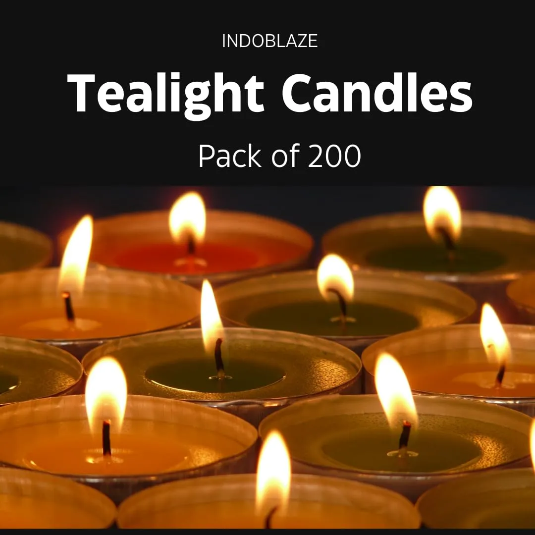 Indoblaze Tea Light Candles - Pack of 200 Unscented White Candles, Long Burning Hours- 1.5 to 2.5 hours