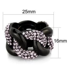 IP Black(Ion Plating) Stainless Steel Ring with Top Grade Crystal in Light Amethyst for Women Style TK1787
