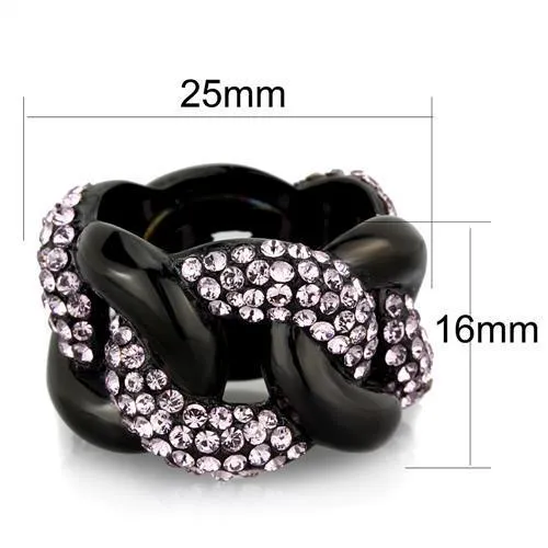 IP Black(Ion Plating) Stainless Steel Ring with Top Grade Crystal in Light Amethyst for Women Style TK1787