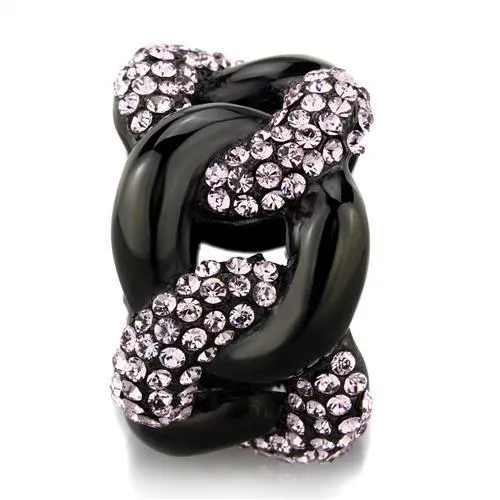 IP Black(Ion Plating) Stainless Steel Ring with Top Grade Crystal in Light Amethyst for Women Style TK1787