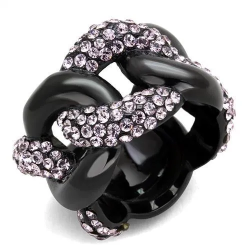 IP Black(Ion Plating) Stainless Steel Ring with Top Grade Crystal in Light Amethyst for Women Style TK1787