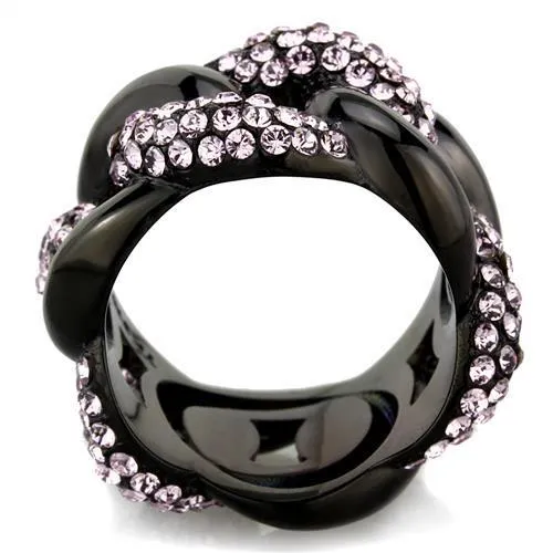 IP Black(Ion Plating) Stainless Steel Ring with Top Grade Crystal in Light Amethyst for Women Style TK1787