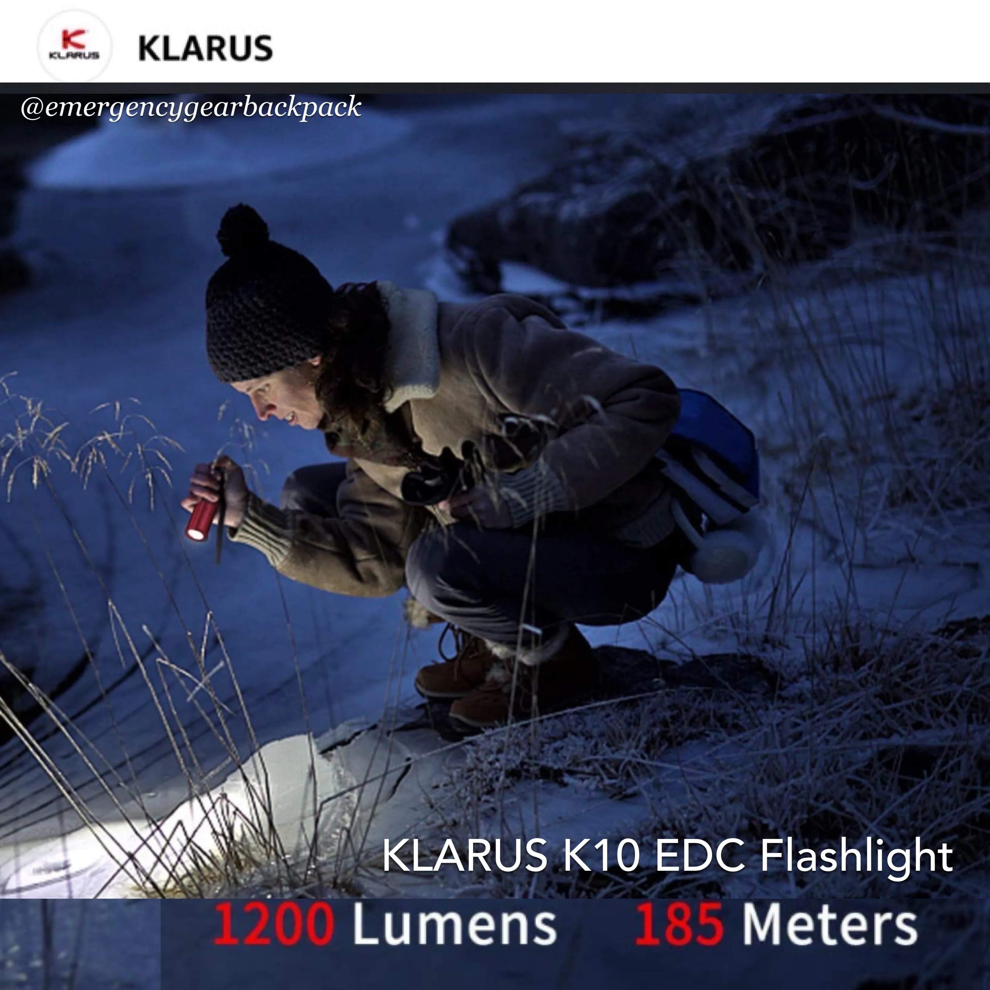 Klarus K10 EDC Flashlight 1200 Lumens 185M EDC Flashlight