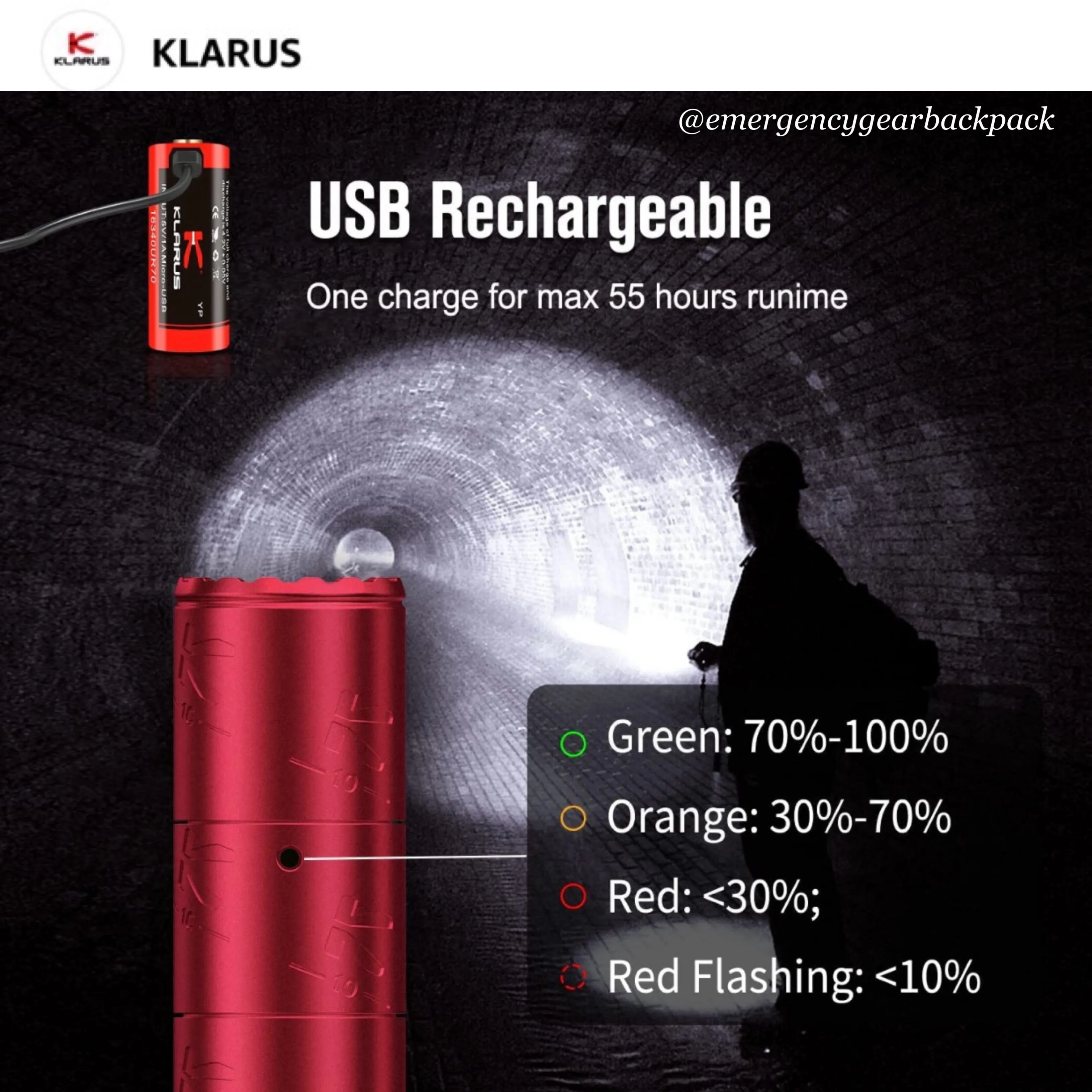 Klarus K10 EDC Flashlight 1200 Lumens 185M EDC Flashlight