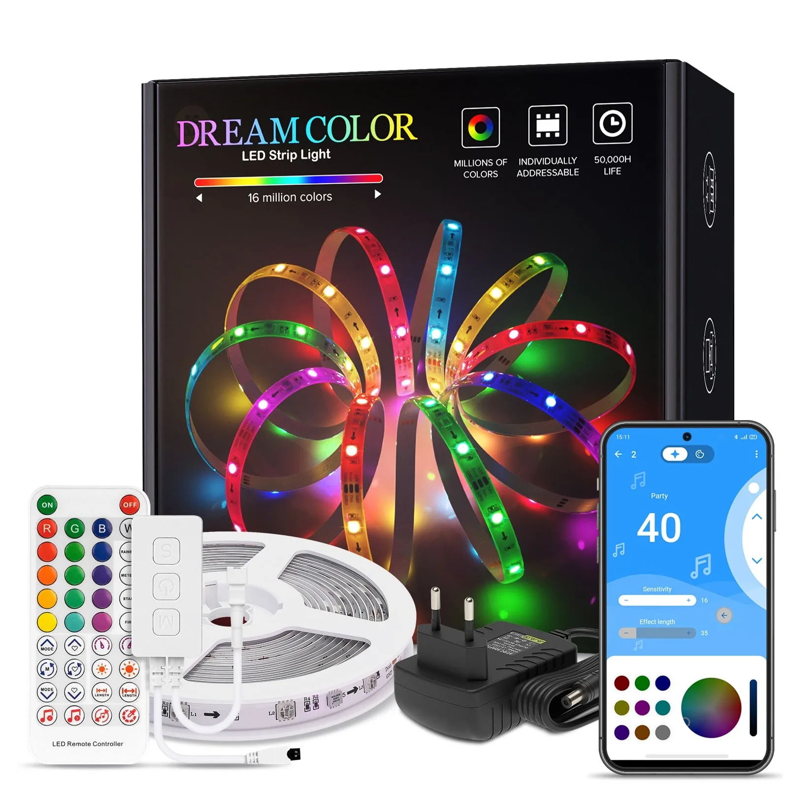 LED Strip Light BT Music APP Control WS2811 RGB IC Flexible Led Light Strip for Room TV Bedroom Party Kitchen 10M 20M