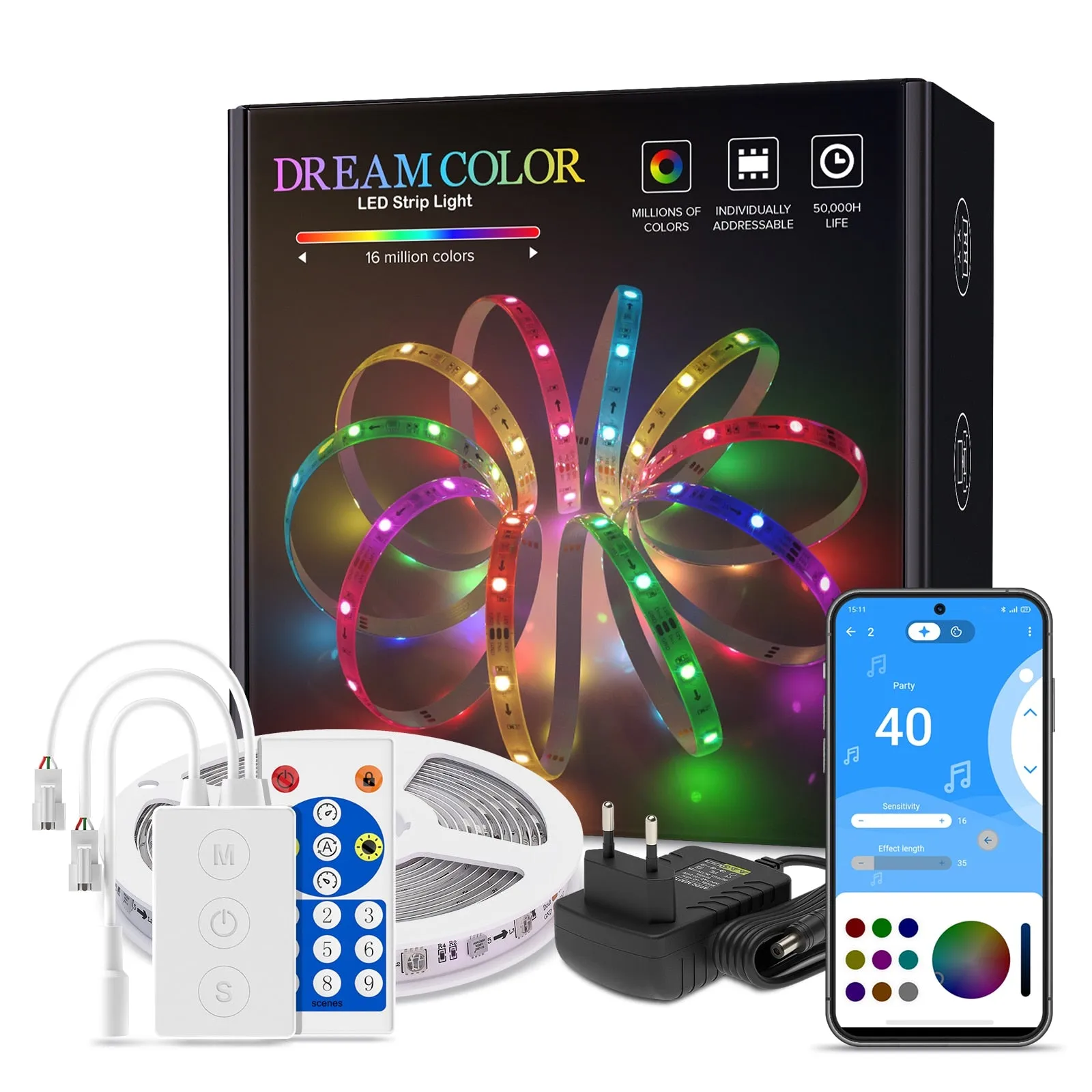 LED Strip Light BT Music APP Control WS2811 RGB IC Flexible Led Light Strip for Room TV Bedroom Party Kitchen 10M 20M