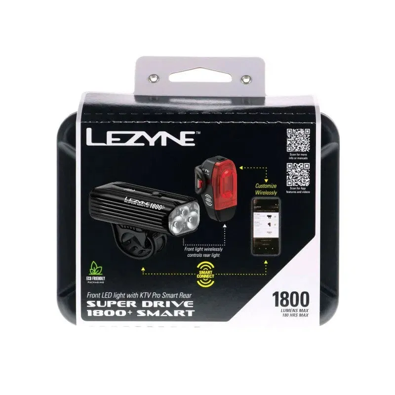 LEZYNE SUPER DRIVE 1800  SMART LOADED Front/Rear Light Kit - Black