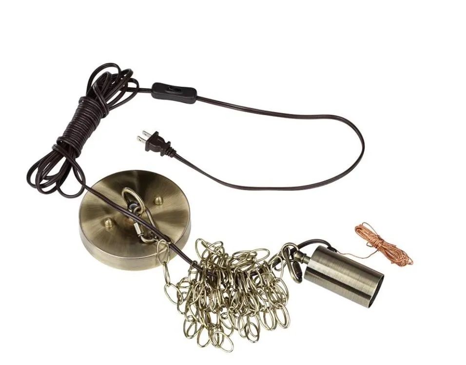 Linen Drum 16" Wide Antique Brass Plug-In Swag Chandelier