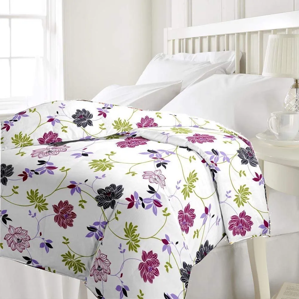 LOOKLAND Single Bed Ac Blanket Dohar/Quilt Pink Flowers, Fabric - Poly Cotton, Color Fastness Guarantee (Multi, Single)