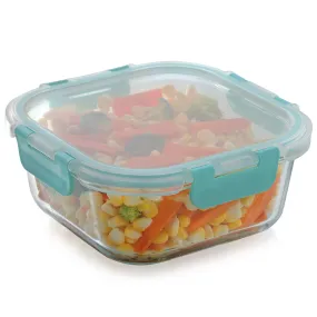 Magnus Glock Glass Food Square Container with Break-Free Detachable Lock, Oven & Microwave Safe Borosilicate Glass, 800ML, Ideal Lunch Box, Kitchen Essentials, Lunch Boxes for Office Men, Green