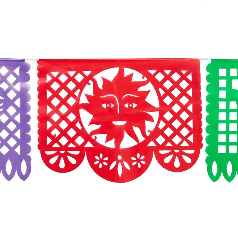 Mexican Papel Picado Banner for Fiestas, Cinco de Mayo (15 ft, 9 Colors, 2 Pack)
