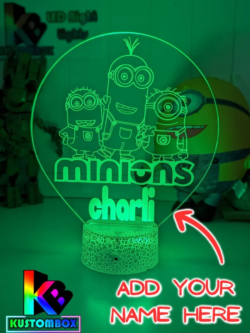 Minions Kevin Stuart & Phil Personalised Name 3D LED Night Light Lamp