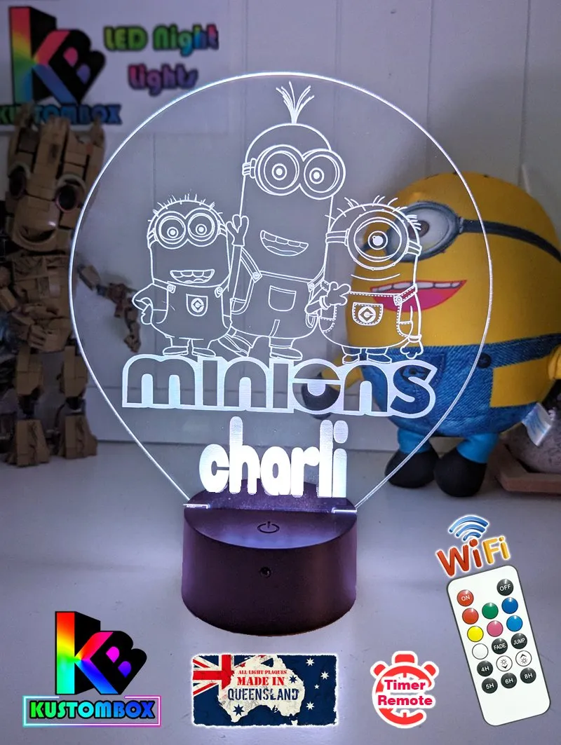 Minions Kevin Stuart & Phil Personalised Name 3D LED Night Light Lamp