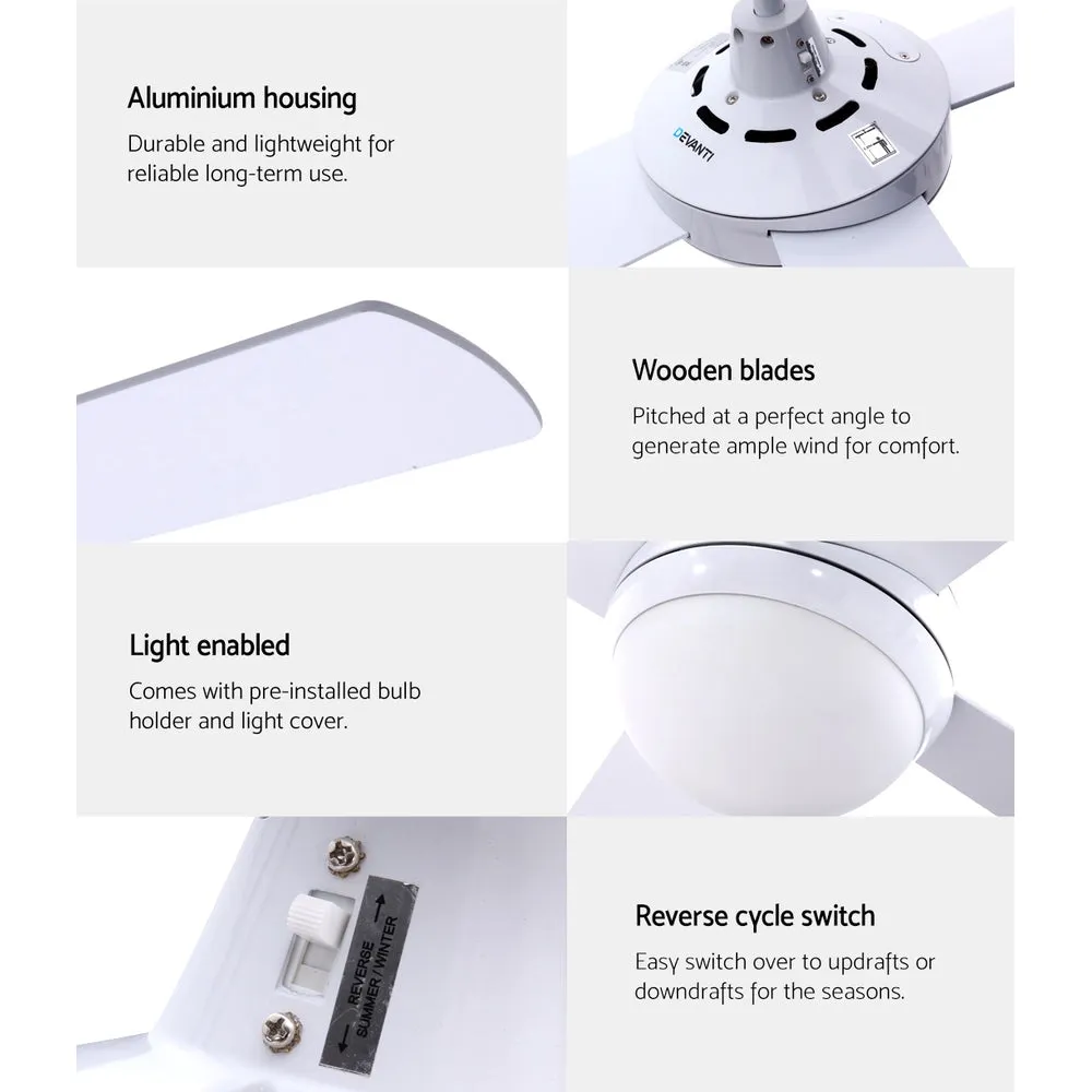 Modern 52'' Ceiling Fan w/ Remote, LED Light, Timer - Devanti