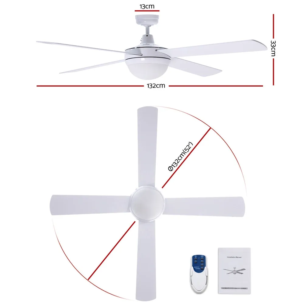 Modern 52'' Ceiling Fan w/ Remote, LED Light, Timer - Devanti