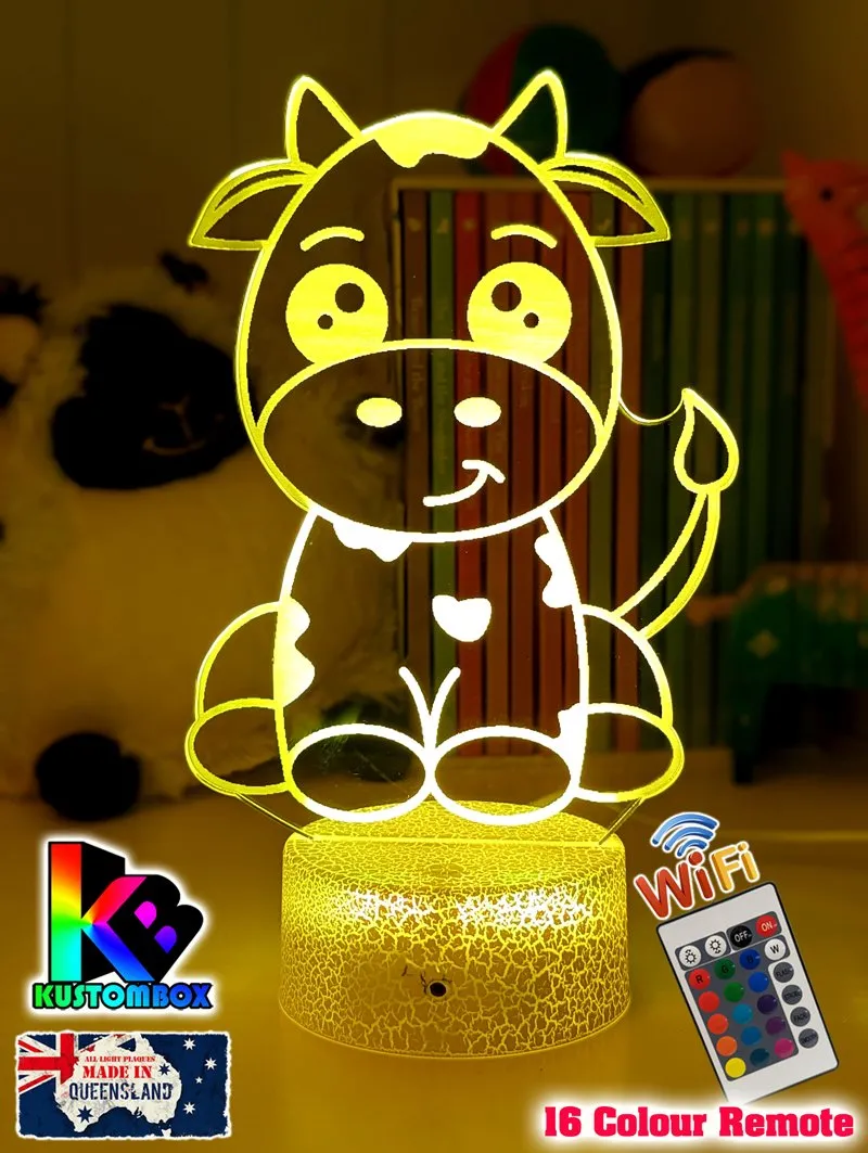 Moo Cow Personalised 3D LED Night Light Childrens Lamp