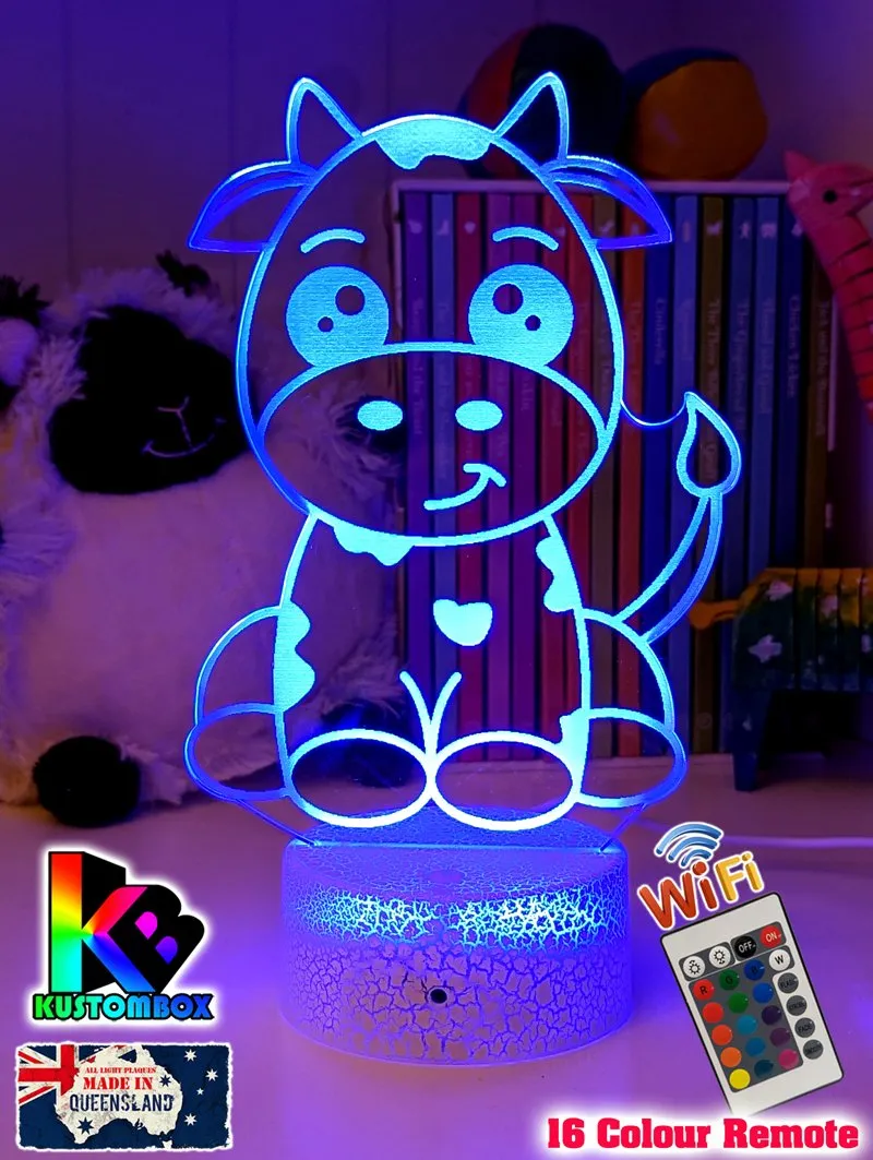 Moo Cow Personalised 3D LED Night Light Childrens Lamp
