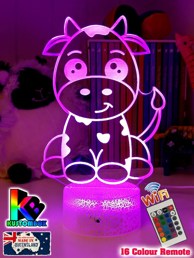 Moo Cow Personalised 3D LED Night Light Childrens Lamp