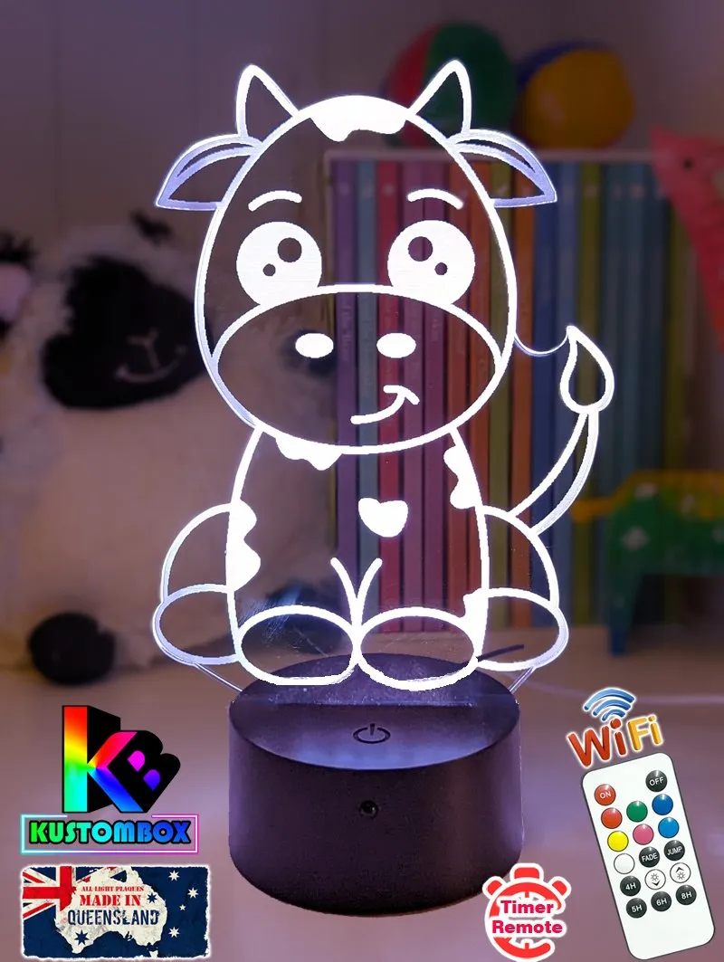 Moo Cow Personalised 3D LED Night Light Childrens Lamp