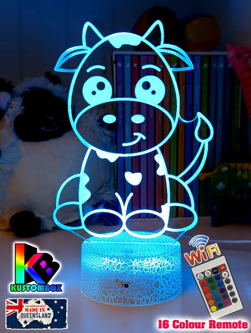 Moo Cow Personalised 3D LED Night Light Childrens Lamp