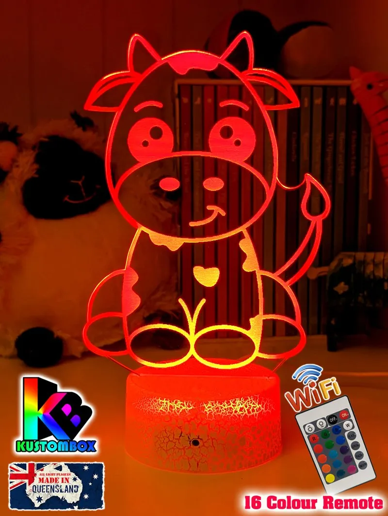 Moo Cow Personalised 3D LED Night Light Childrens Lamp