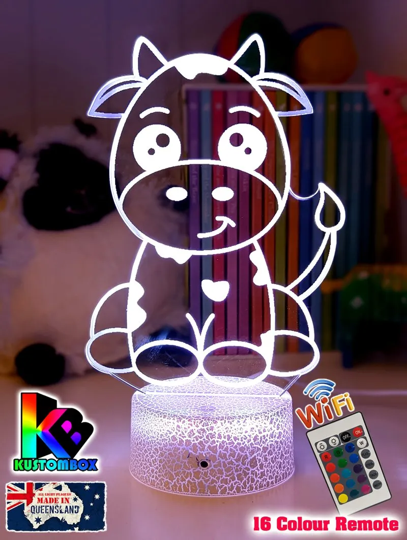 Moo Cow Personalised 3D LED Night Light Childrens Lamp