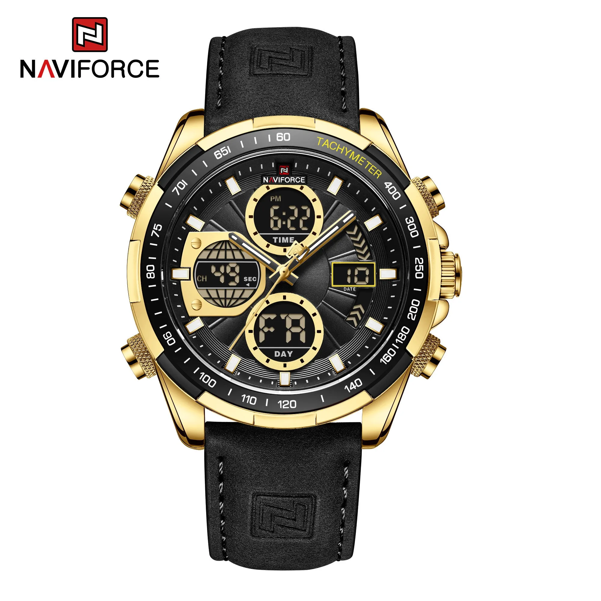NAVIFORCE Men's Sport Watches Digital Analog Quartz Waterproof Multifunctional Military Leather Watch for Men NF9197L