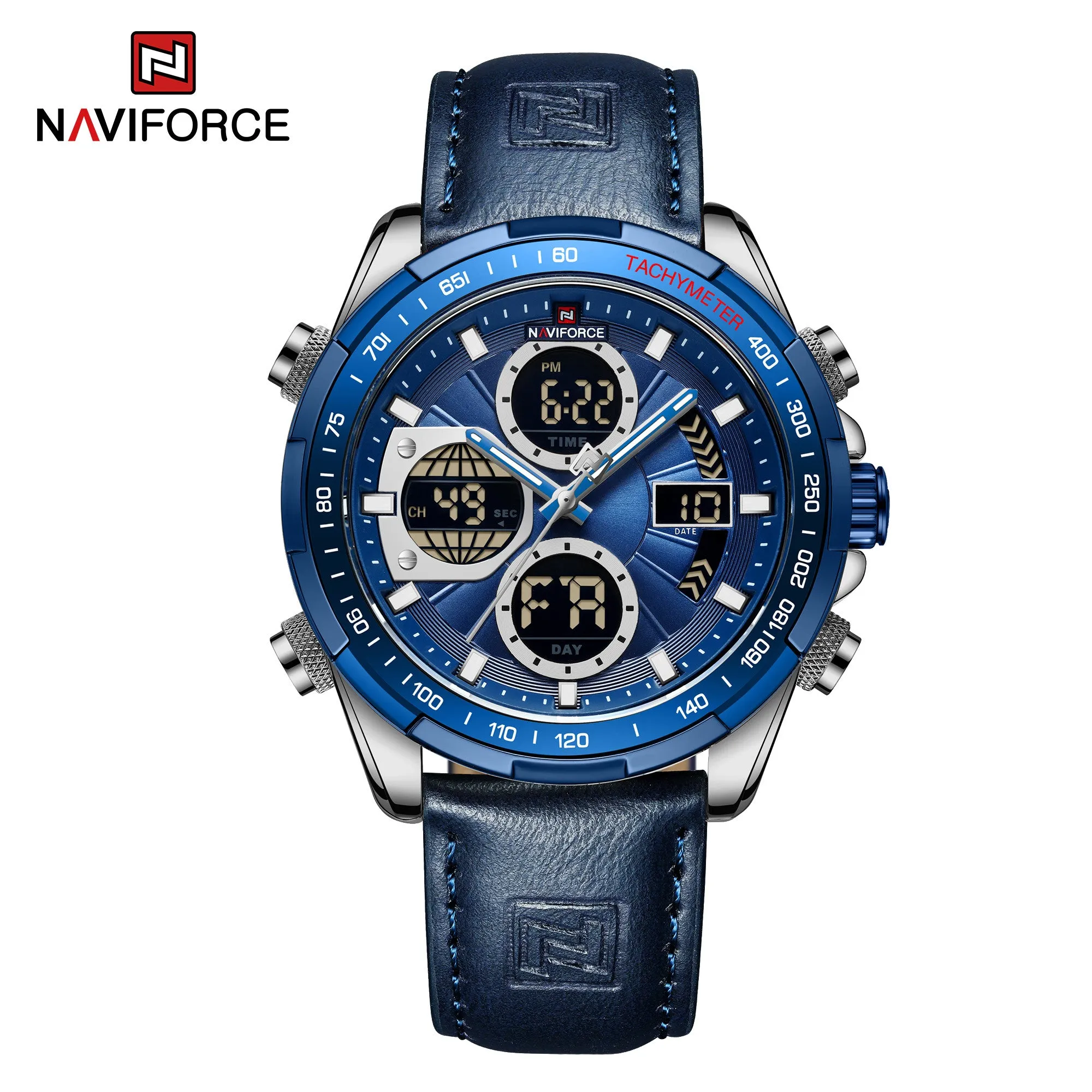 NAVIFORCE Men's Sport Watches Digital Analog Quartz Waterproof Multifunctional Military Leather Watch for Men NF9197L