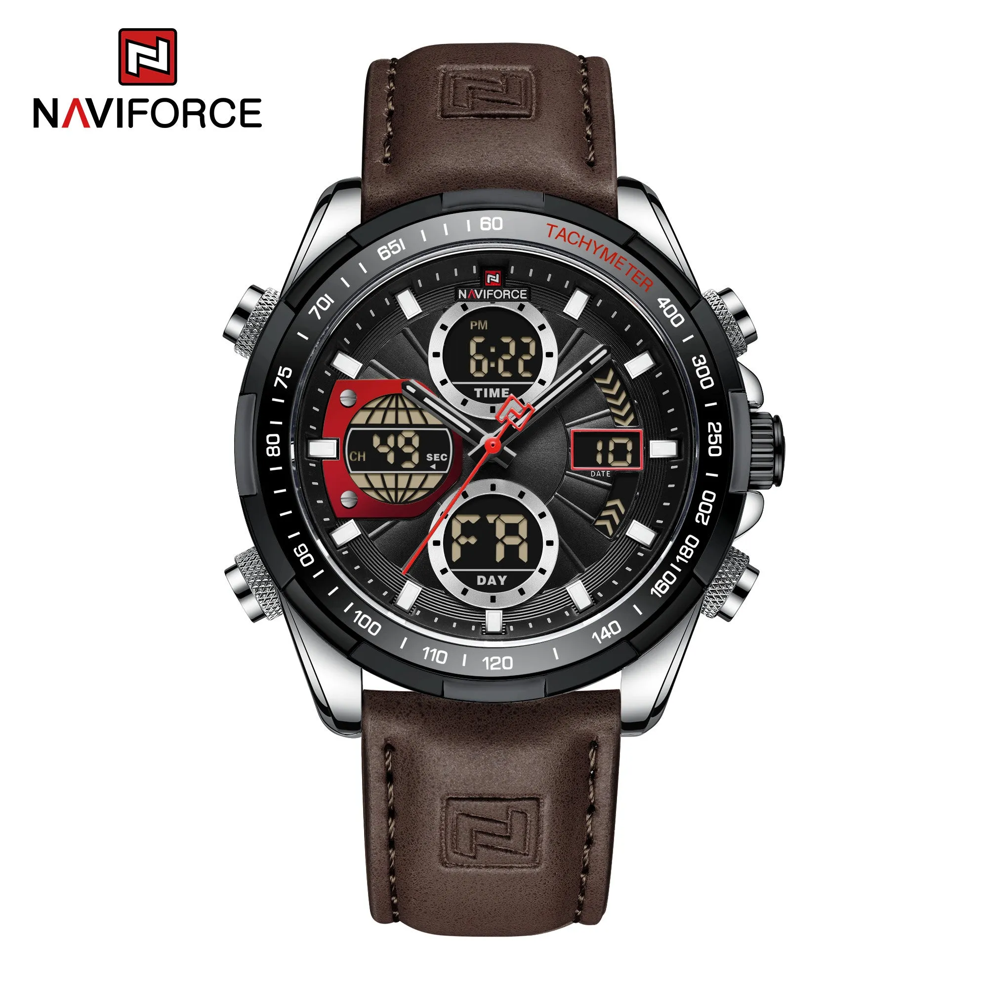 NAVIFORCE Men's Sport Watches Digital Analog Quartz Waterproof Multifunctional Military Leather Watch for Men NF9197L