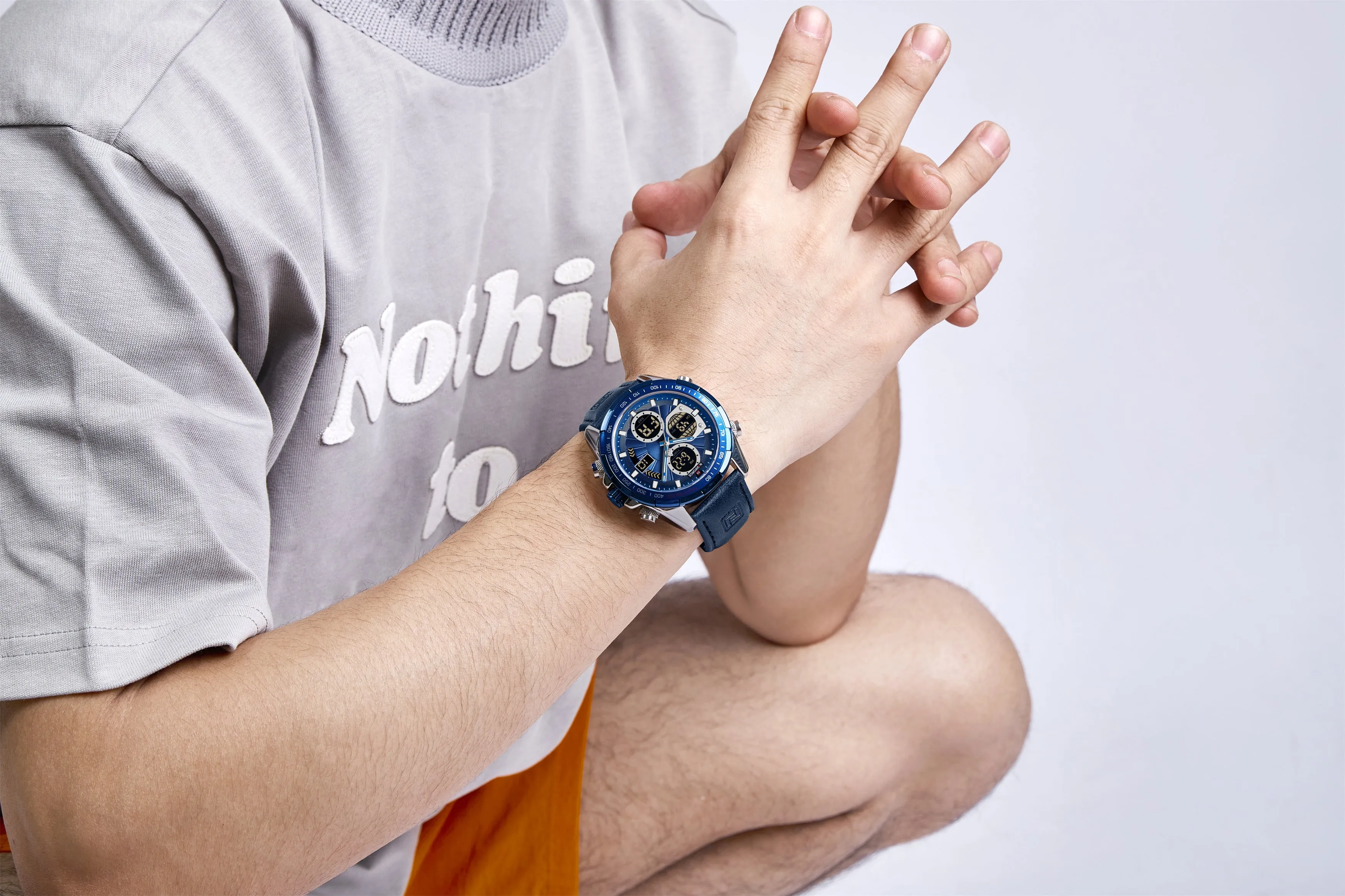 NAVIFORCE Men's Sport Watches Digital Analog Quartz Waterproof Multifunctional Military Leather Watch for Men NF9197L