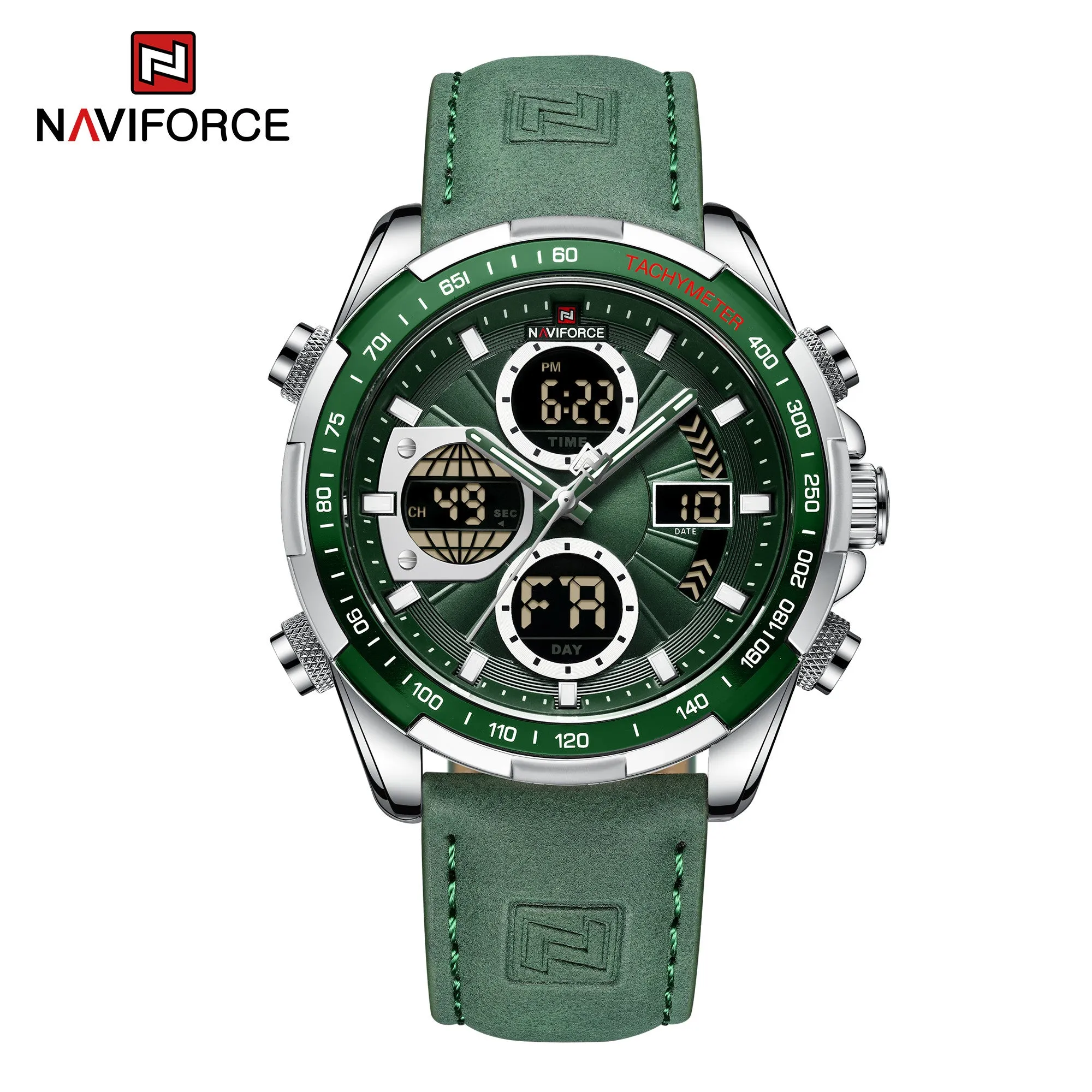 NAVIFORCE Men's Sport Watches Digital Analog Quartz Waterproof Multifunctional Military Leather Watch for Men NF9197L
