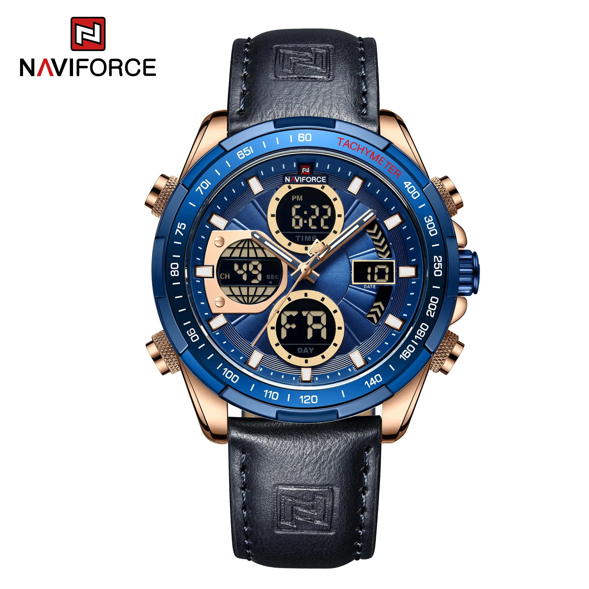 NAVIFORCE Men's Sport Watches Digital Analog Quartz Waterproof Multifunctional Military Leather Watch for Men NF9197L