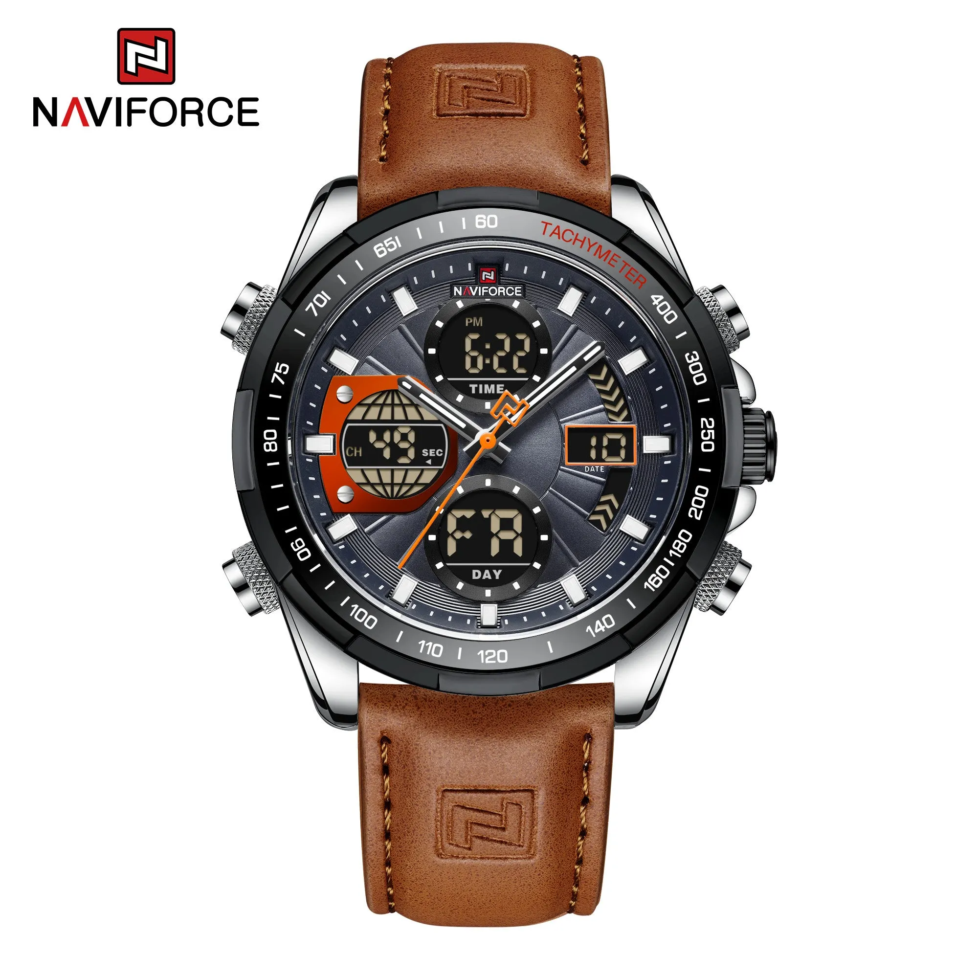 NAVIFORCE Men's Sport Watches Digital Analog Quartz Waterproof Multifunctional Military Leather Watch for Men NF9197L