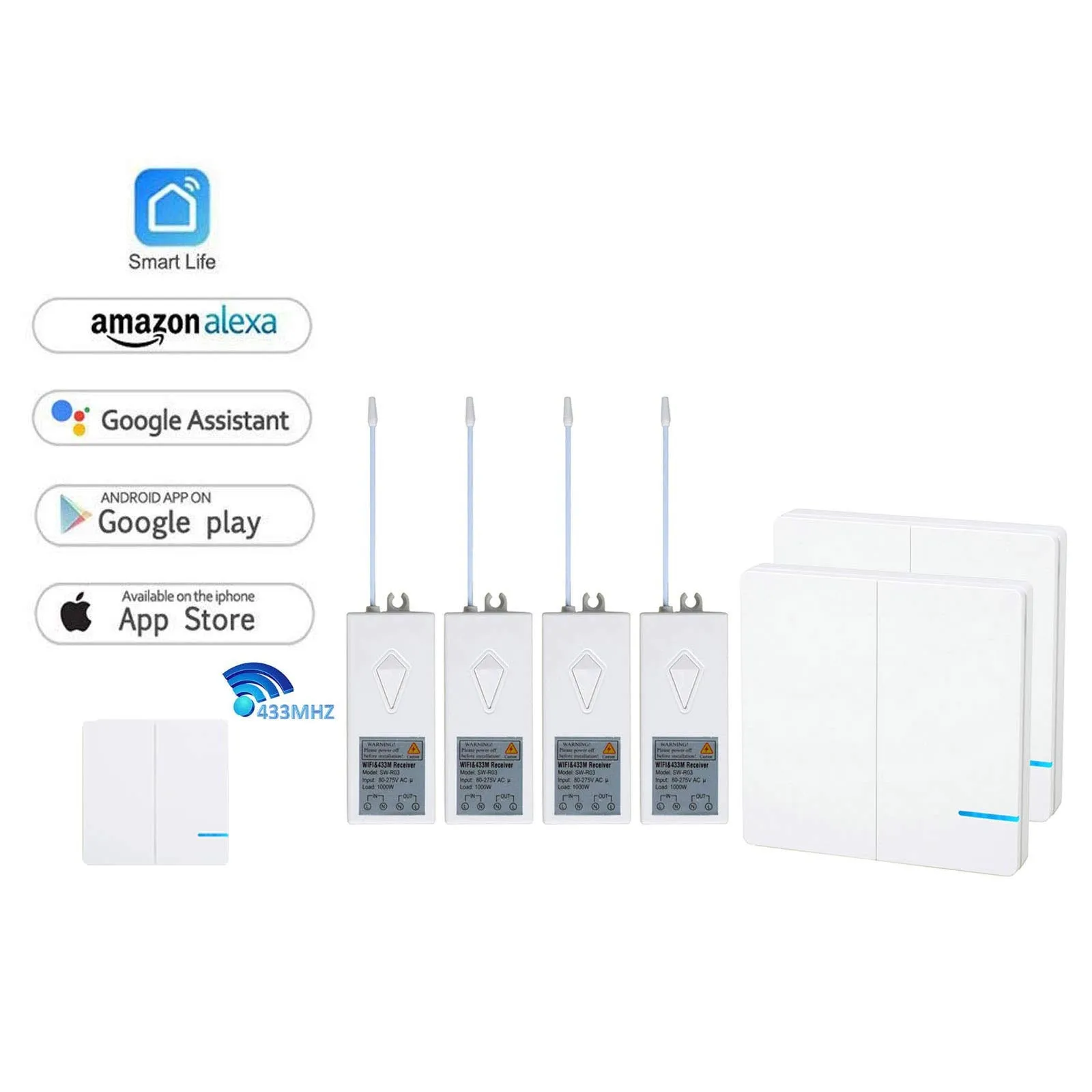 Nineleaf Smart WiFi Light Switch, Wall Smart Switch Phone Remote Control Lights and Appliances Compatible with Alexa, Google Home, Timing Function 2X 2-Way Wireless Wall Switch   4X 220V Receiver