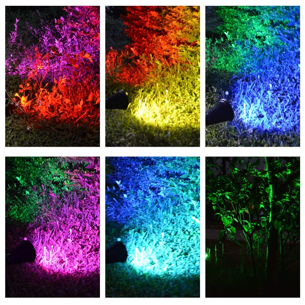 Pack of 4 LED Solar Spotlights, 7W Solar Spike Garden Light,1800 mAh battery, 5.5V 1.5W Solar Panel, IP44, RGB