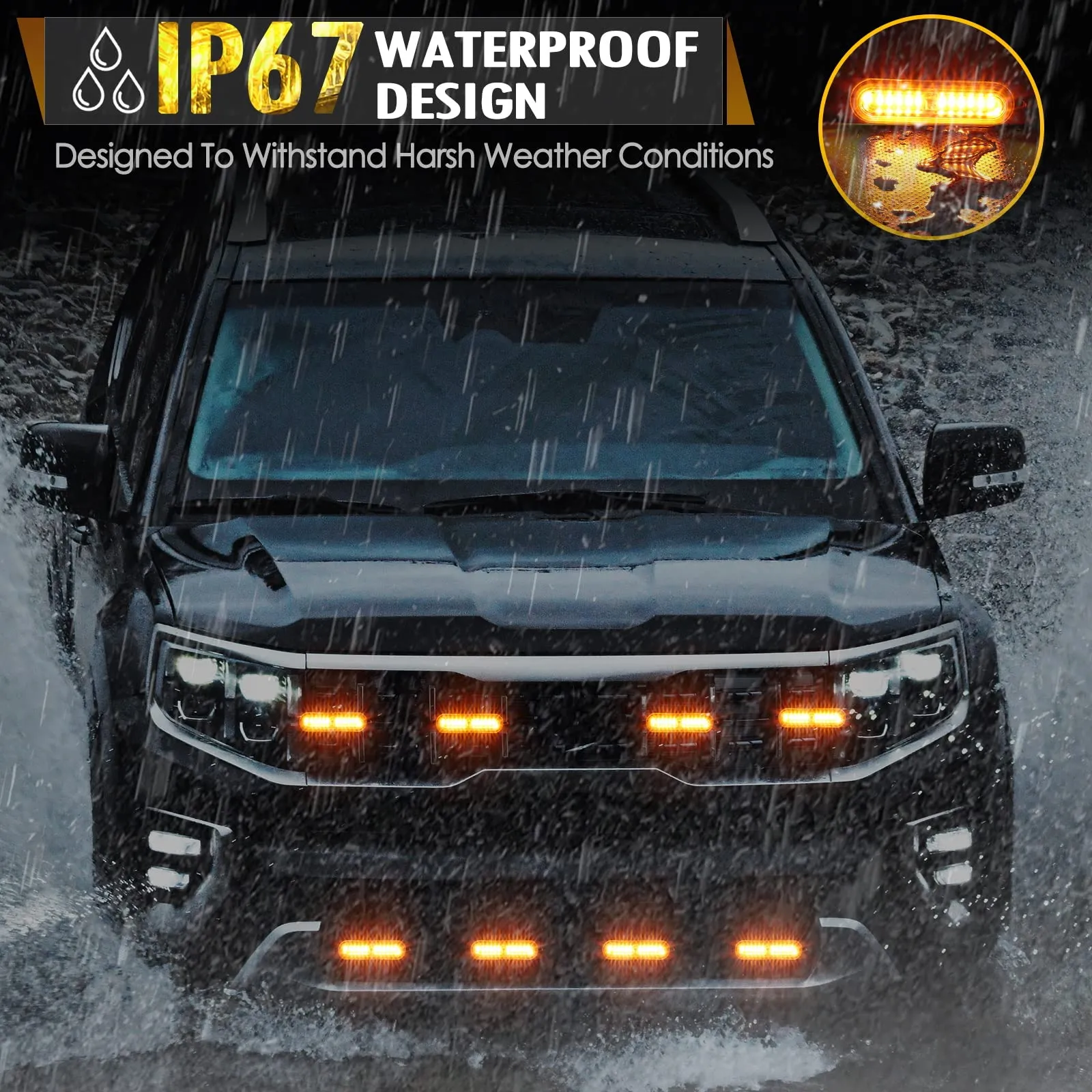 Partsam LED Oval Emergency Amber Truck Strobe Lights Kit