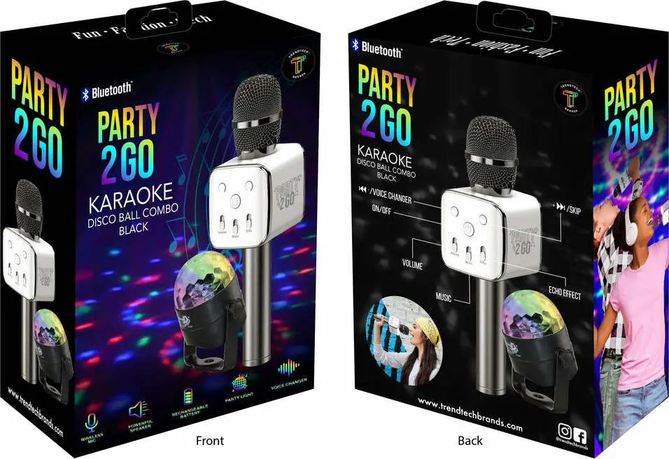 Party2-Go Black Karaoke Mic Disco Ball Combo