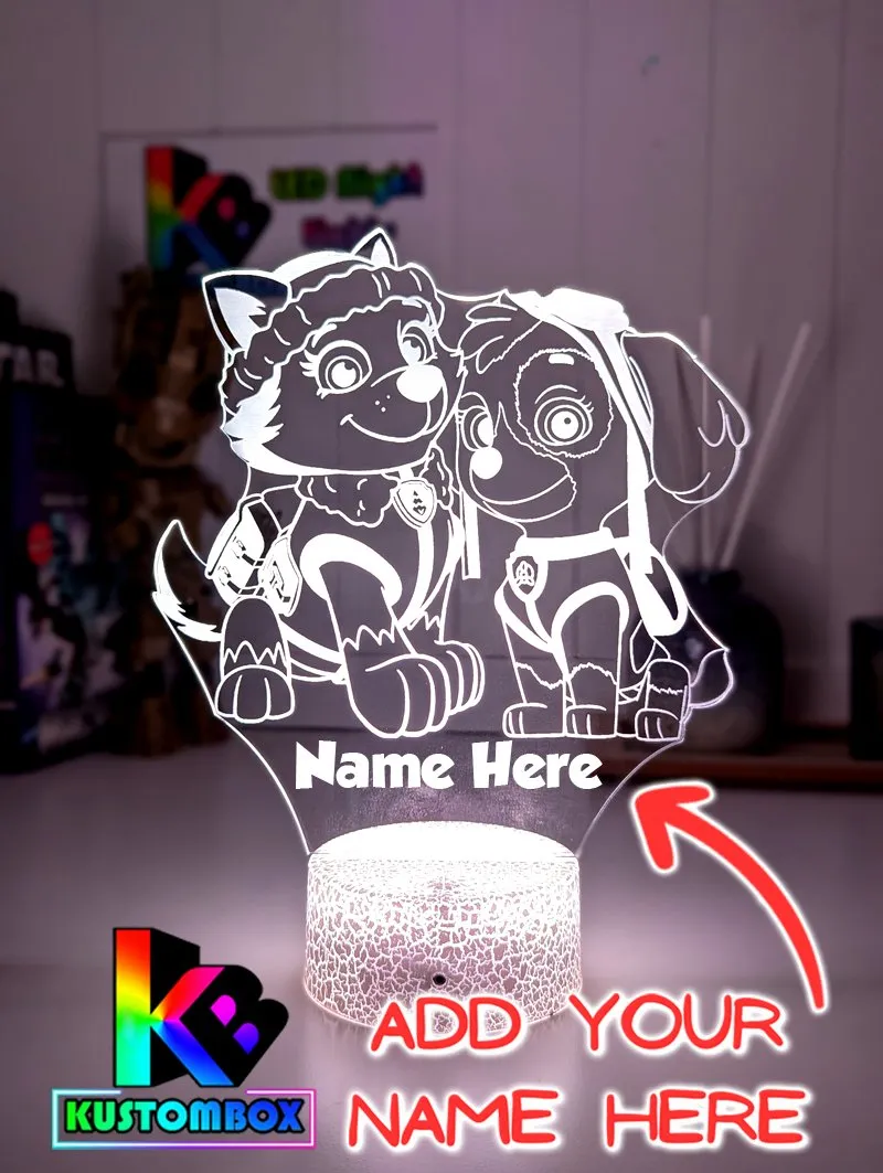 Paw Patrol Skye & Everest Personalised Name 3D LED Night Light Lamp