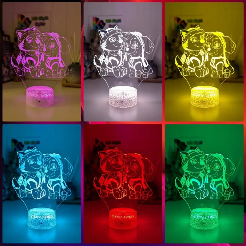 Paw Patrol Skye & Everest Personalised Name 3D LED Night Light Lamp