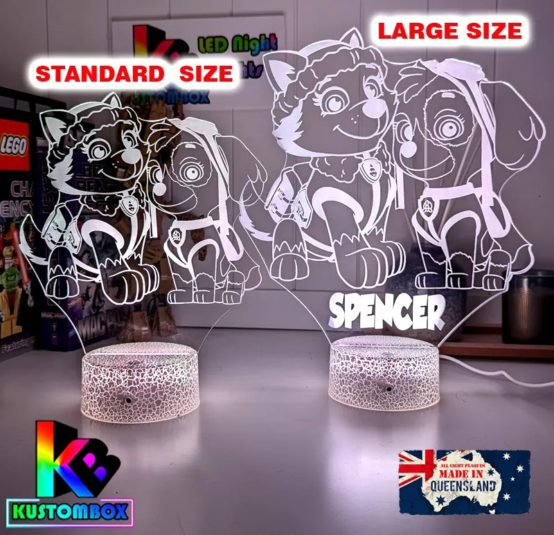 Paw Patrol Skye & Everest Personalised Name 3D LED Night Light Lamp