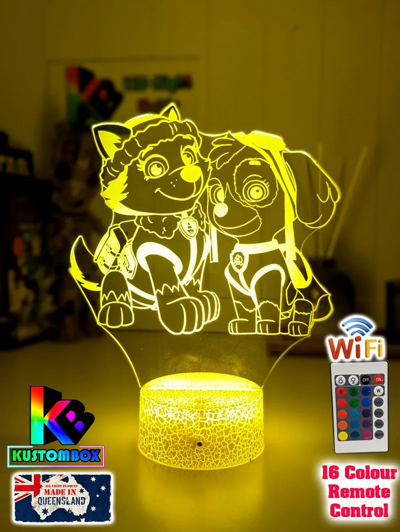 Paw Patrol Skye & Everest Personalised Name 3D LED Night Light Lamp