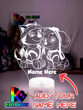 Paw Patrol Skye & Everest Personalised Name 3D LED Night Light Lamp